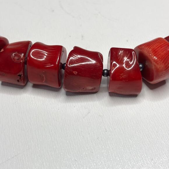 Vintage Chunky Red Coral Necklace, Earring Set - Picture 5 of 10